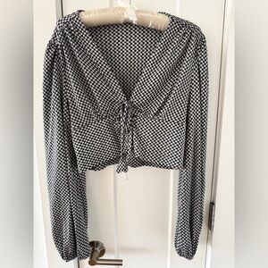 Cider Black & White Gingham Tie-Front Crop Top